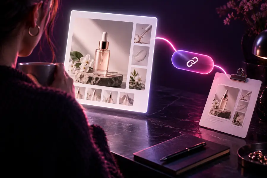 Product page and copied product link used as source material